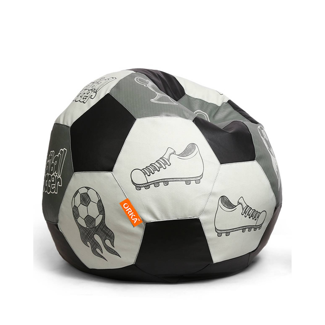 Orka Digital Printed Kids Foorball With Mathching Footstool Filled Bean Bag With Beans (FB48 Multicolor)